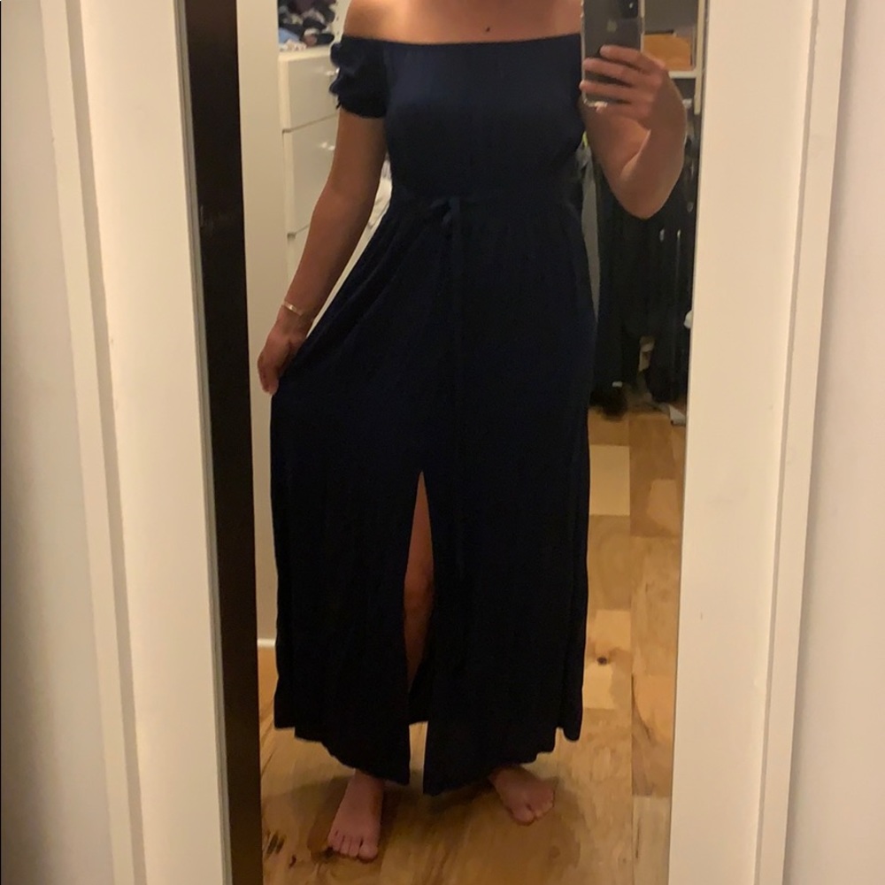 Navy Blue Off the Shoulder Boho Maxi - Small